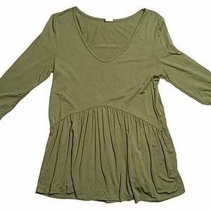 V-Neck Ruffle Peplum 3/4 Sleeves Olive Green